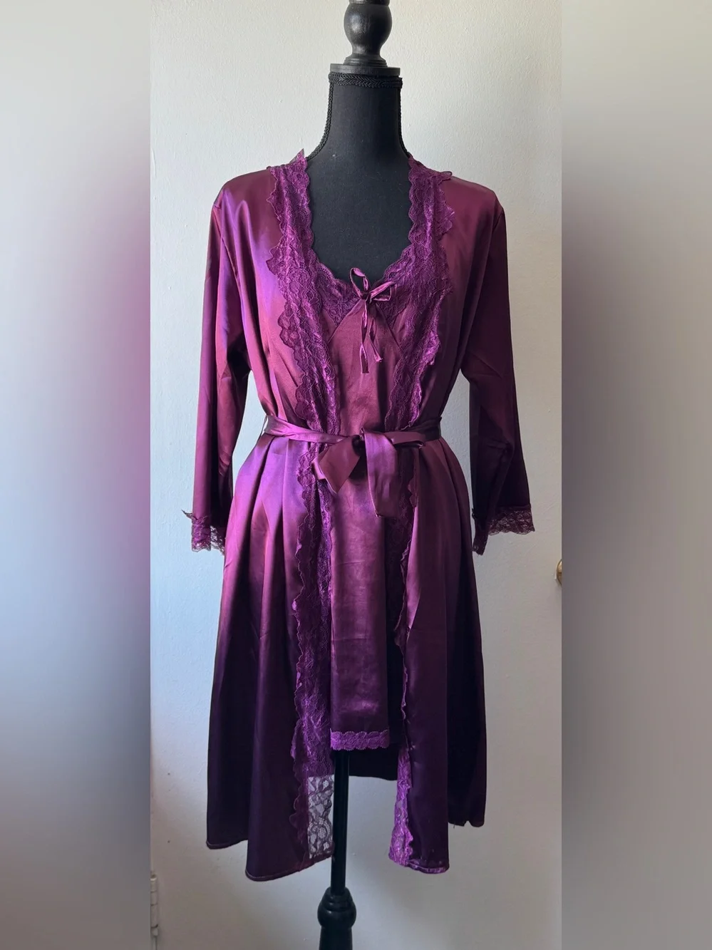 Dark Romance Purple Satin Robe + Slip Set 2 pcs size M
